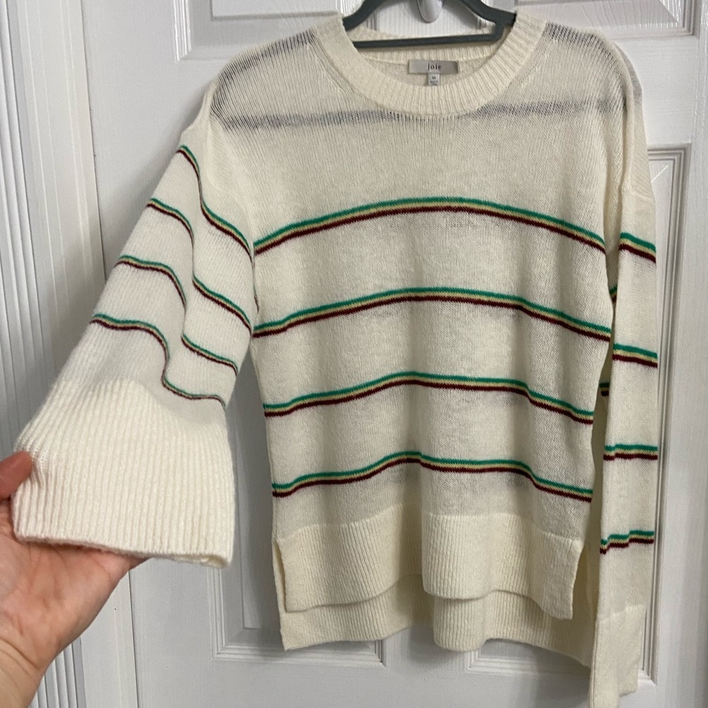 Joie Sweater Size Medium Wool Alpaca Blend Cream Striped Crew Neck - Picture 4 of 7